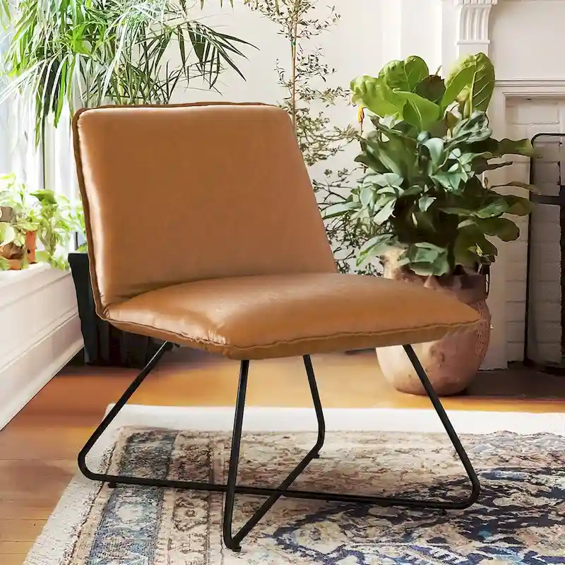 Orange / White / Black Faux Leather Accent Chair with Adjustable Backrest, Single Seat