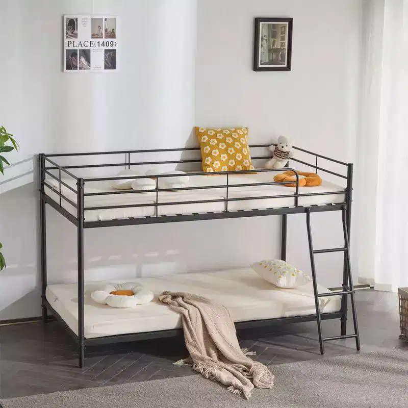 Karl Home White Twin Size Metal Bunk Bed for Kids Teens Adults, Heavy Duty Metal Bunk Bed with Ladder