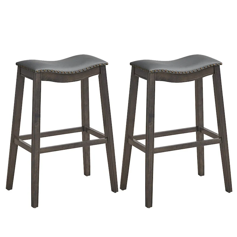 Set of 2 Saddle Bar Stools Bar Height Kitchen Chairs w/ Rubber