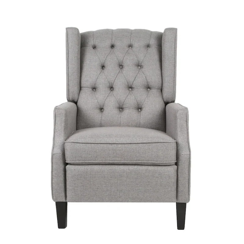 Grey Fabric Mid-Century Upholstered Wingback Push-Back Recliner with Footrest and Button-tufted Backrest
