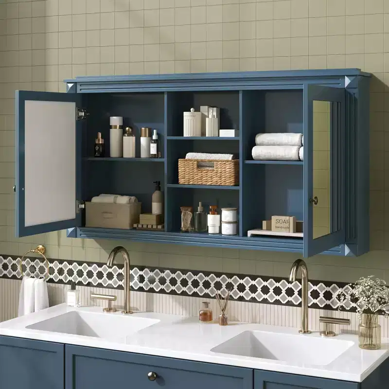 GDFStudio Jasiah 55 Modern Wall-Mounted 2-in-1 Mirror Cabinet with Adjustable Shelves