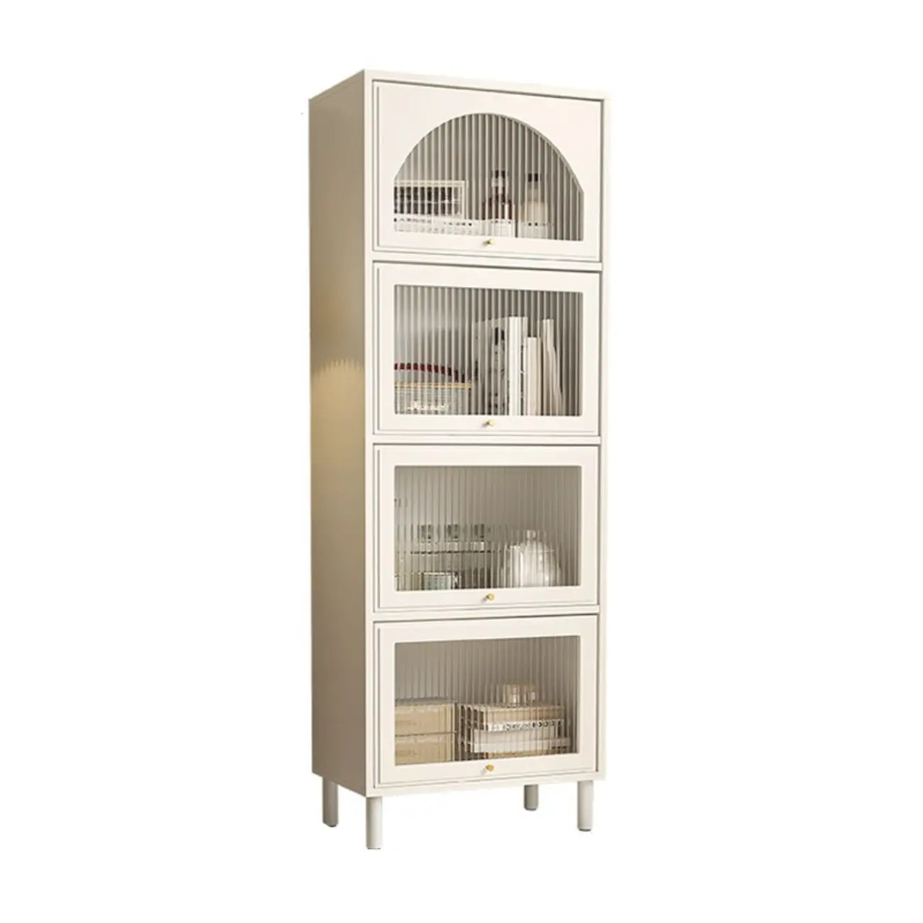 3-5 Shelves White Glass Display Cabinet with Flip Cover