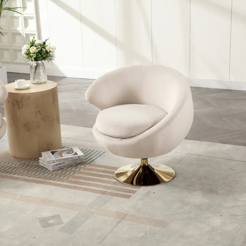 HOMEFUN Velvet 360 Degree Swivel Left Cuddle Barrel Accent Chairs
