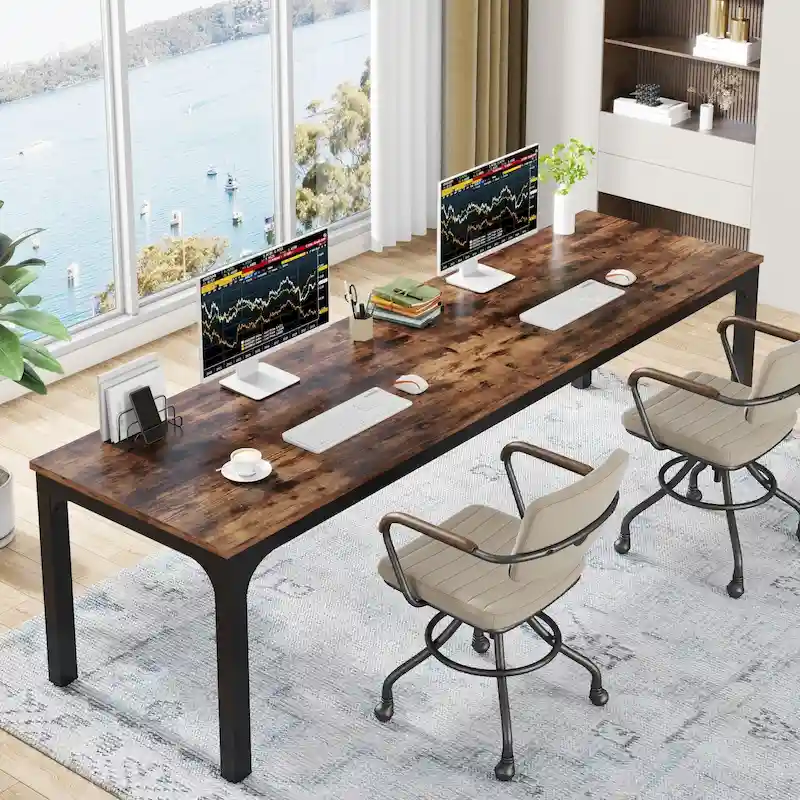 78.7-inch Extra Long Computer Desk – Brown / Black / White / Taupe / Natural / Brown & White, Industrial, For 2 Persons