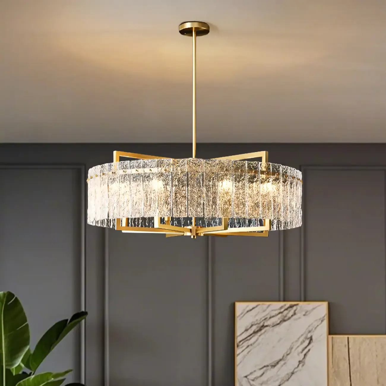 Luxury Crystal Round Chandelier with Glass Lampshade