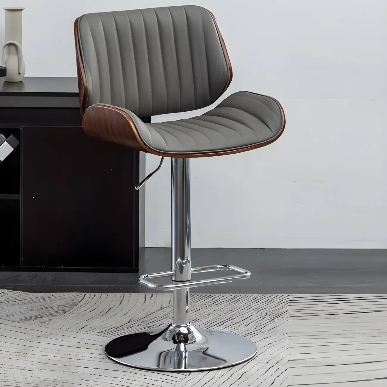 Elegant Wood Leather Red Swivel Adjustable Bar Stool