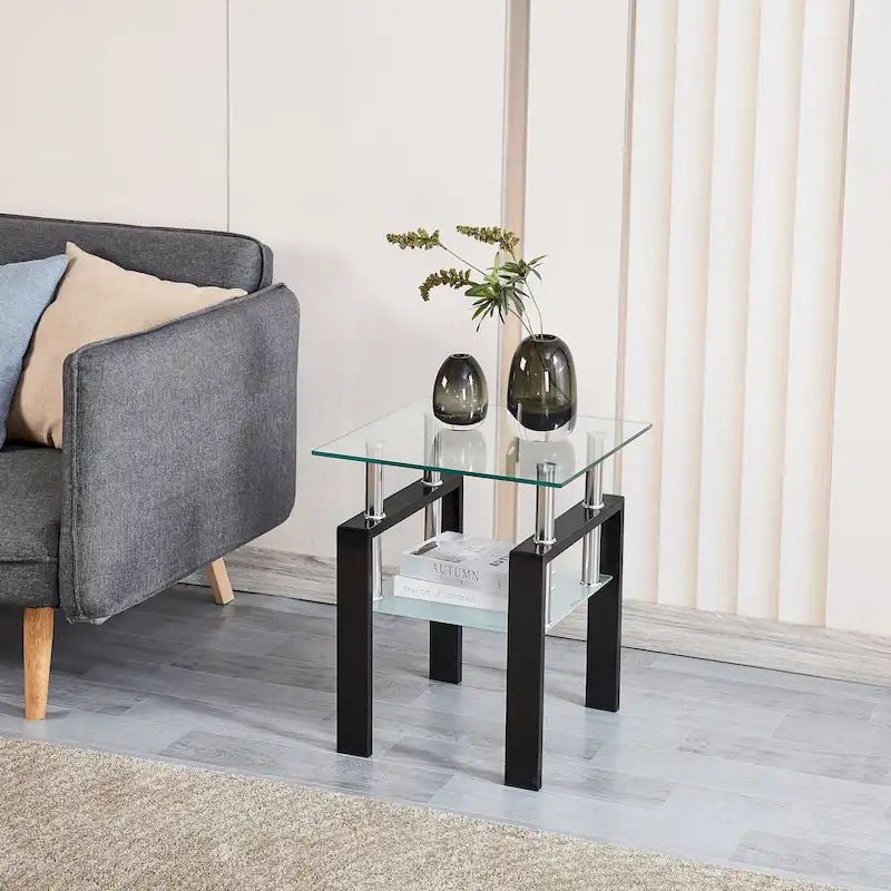 Tempered Transparent Glass Table with Storage