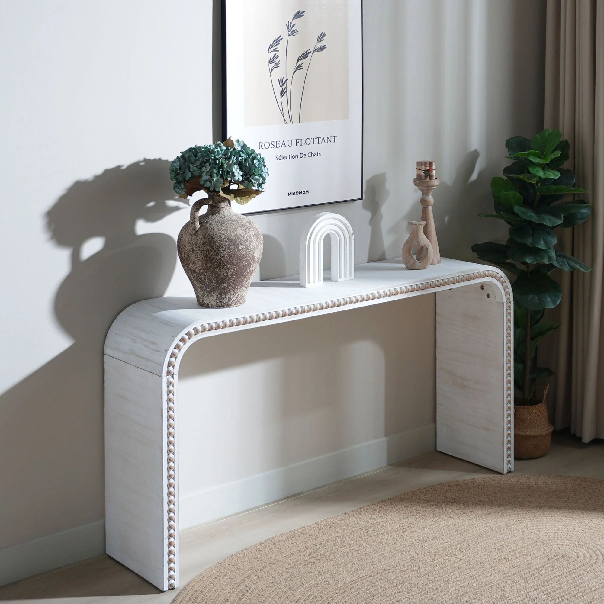 Walker Edison | Curve Design Washed White 59 Entryway Console Table