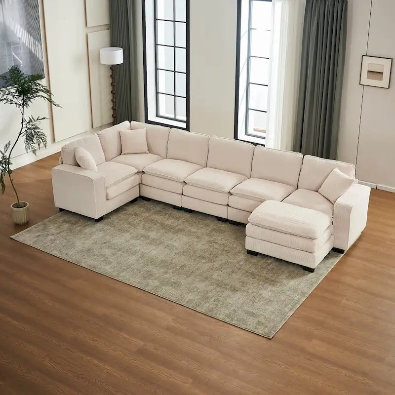 White 118.1 Luxurious U-Shaped 6-Seater Sofa
