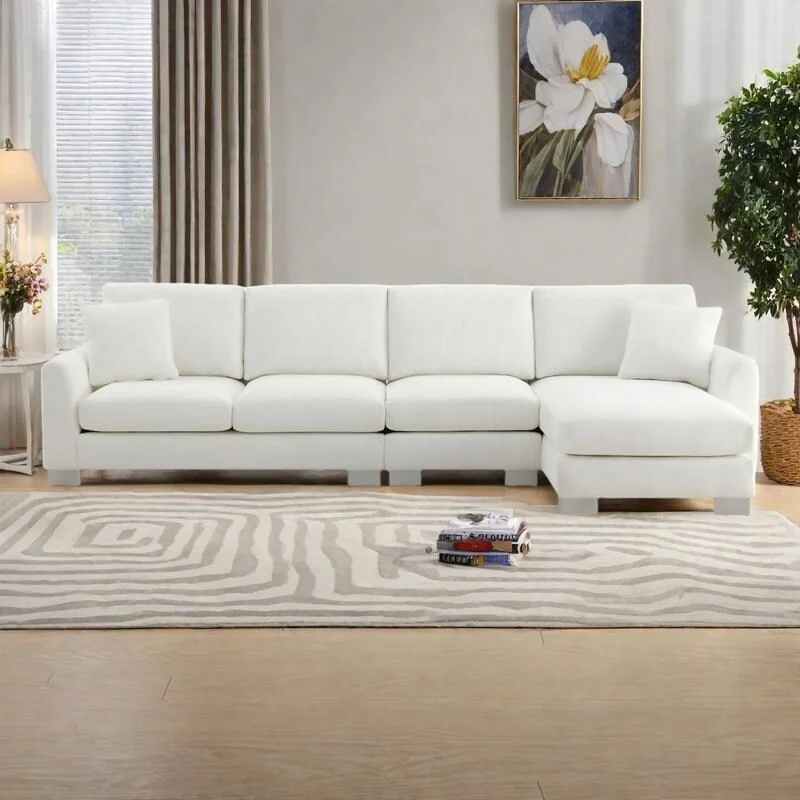 119  Chenille L-Shaped Sectional Sofa with Chaise Lounge and 2 Pillows