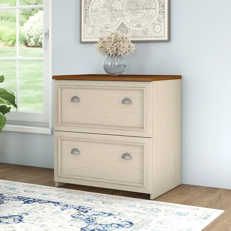 2-Drawer Lateral File Cabinet, Letter/Legal Size, Full-Extension Slides, Off-White/Grey/Black/White