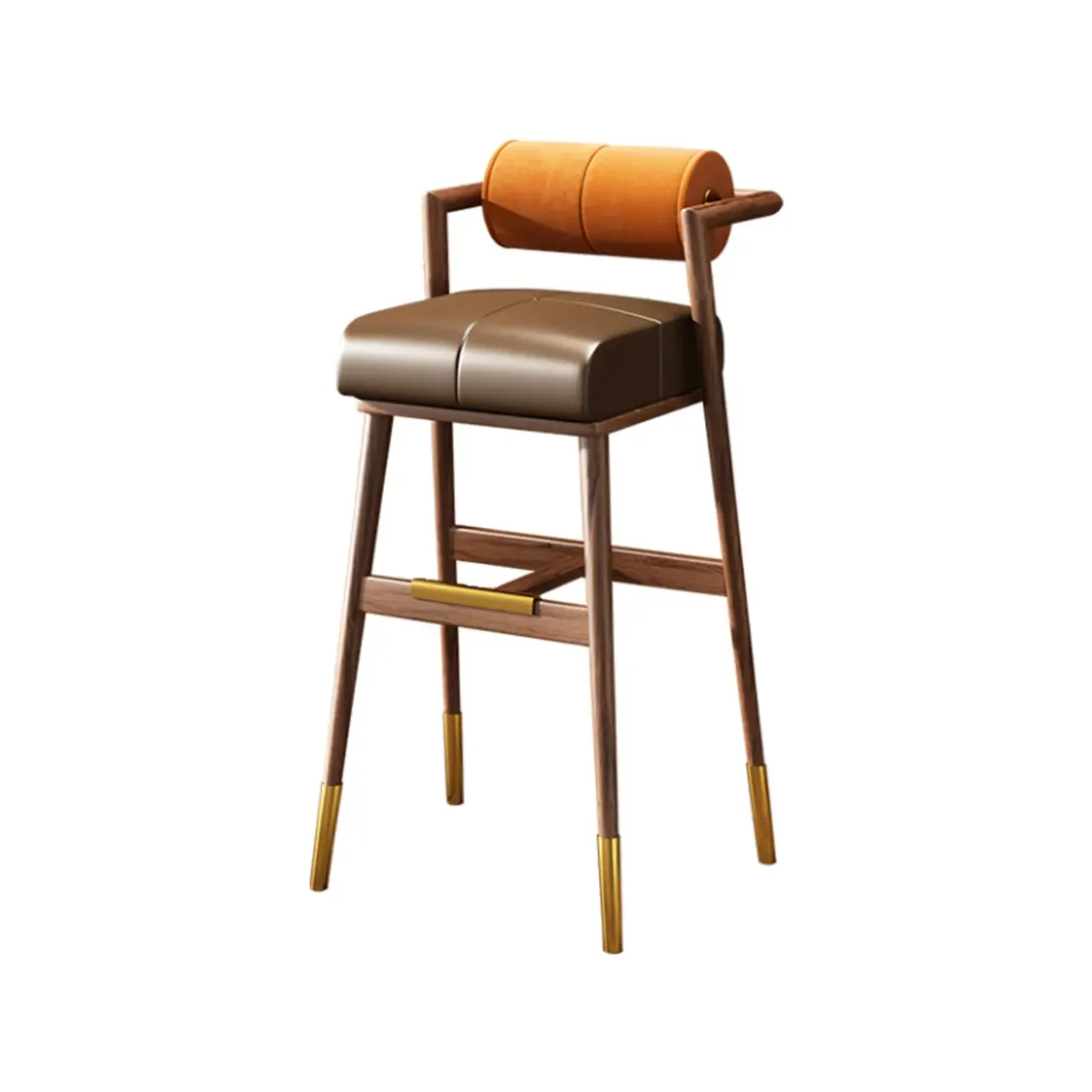 Brown Wooden Cushion Bar Stool with Backrest