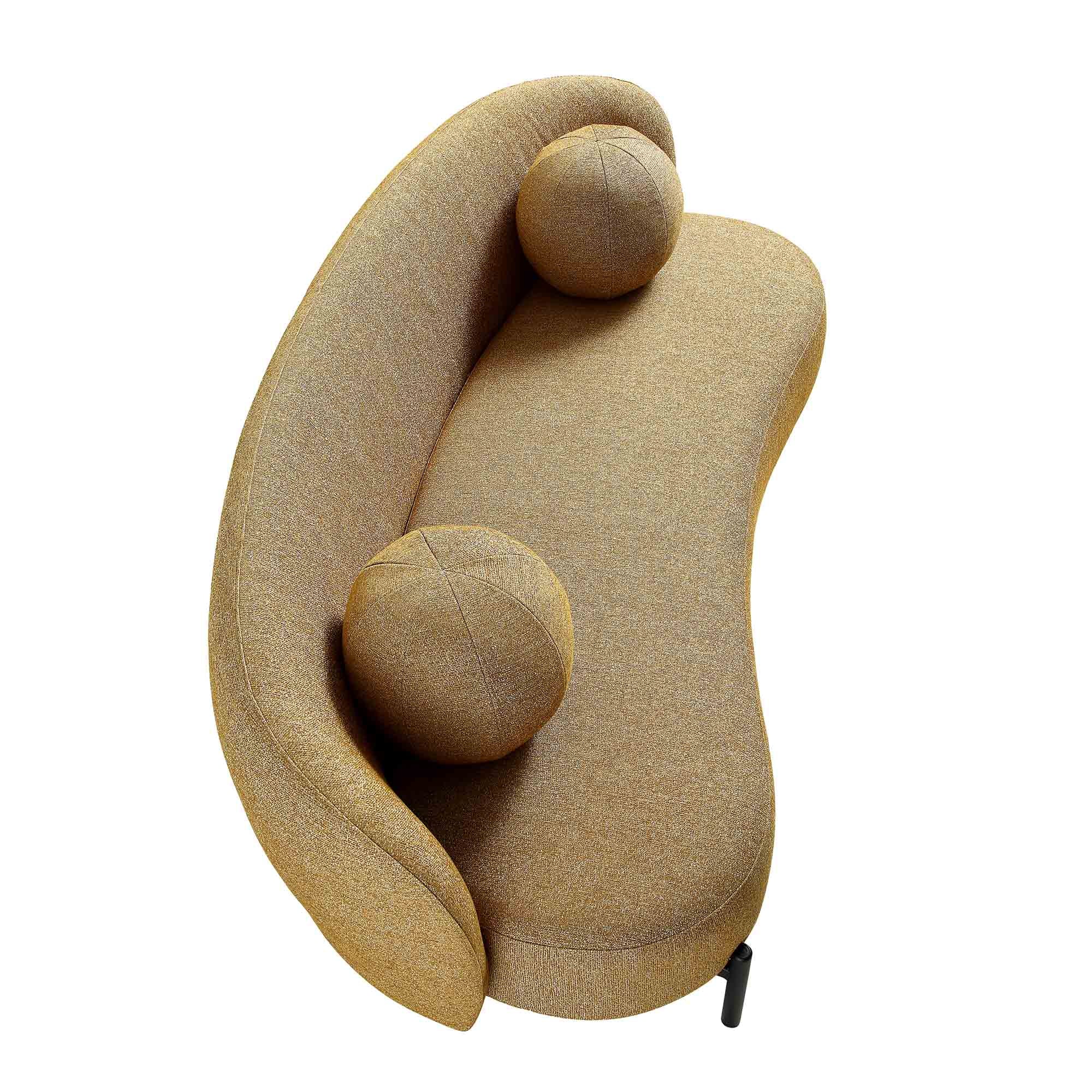 3-Seater Curved Sofa with Ball Cushions, Marigold Textured Fabric