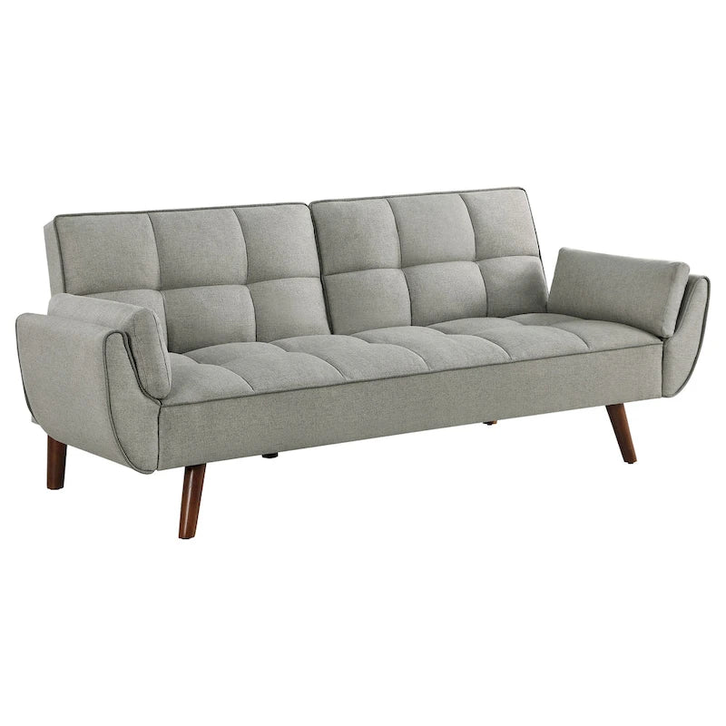 Gray Fabric Sofa Futon Bed, Tufted Back, Angled Legs – 1–2 Person