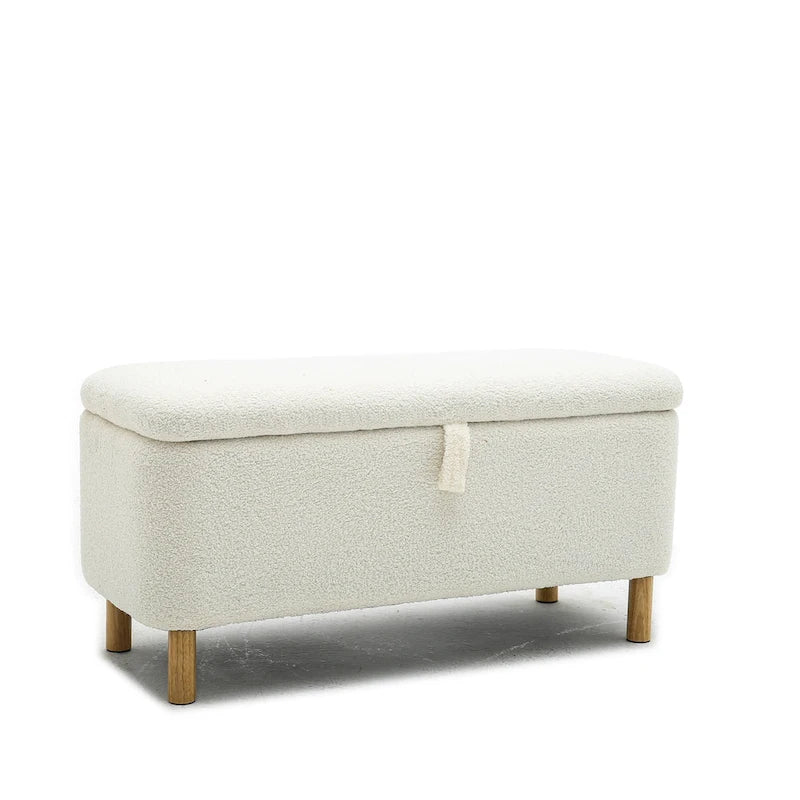 White/Green/Orange/Blue/Pink Boucle Storage Bench Ottoman, Single-Seat