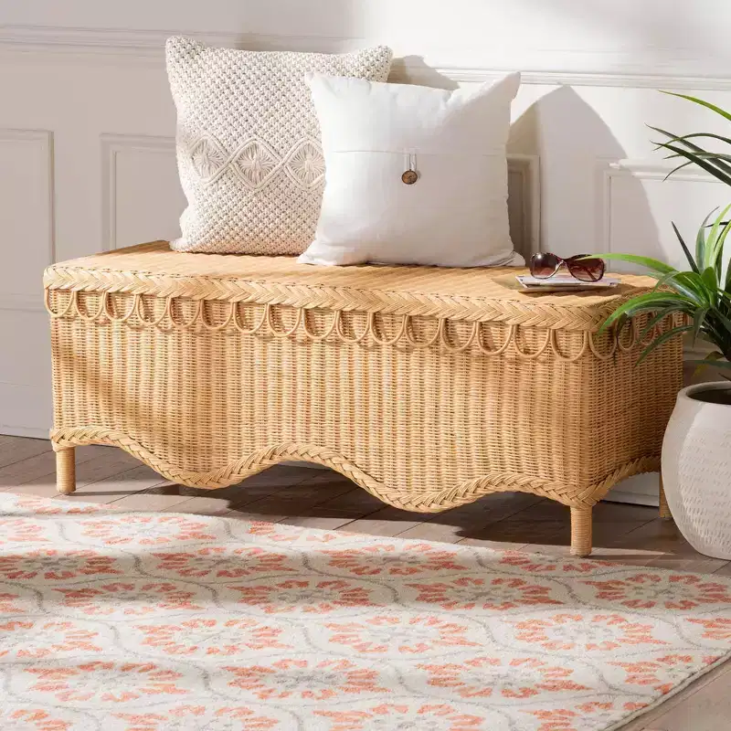 bali & pari Erla Rattan Accent Bench with Scallop Border Light Honey