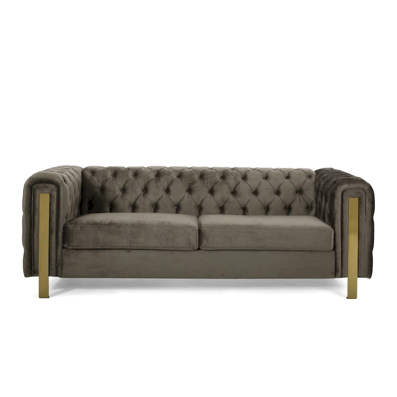 Keyser Modern Glam Tufted Velvet 3 Seater Sofa by Christopher Knight Home - 83.75 L x 34.50 W x 27.25 H