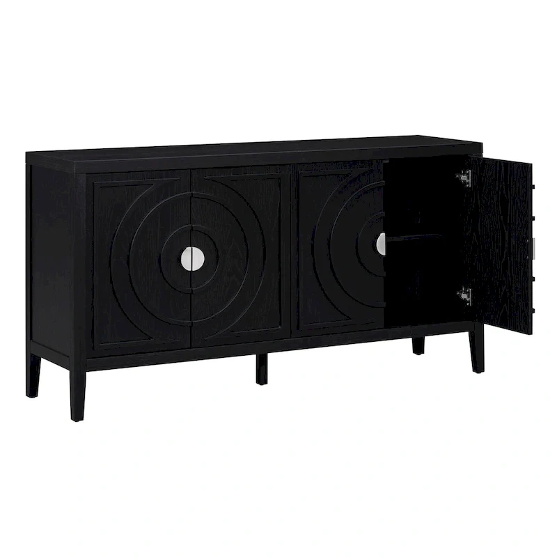 Retro Sideboard with Circular Groove Design Metal Handle
