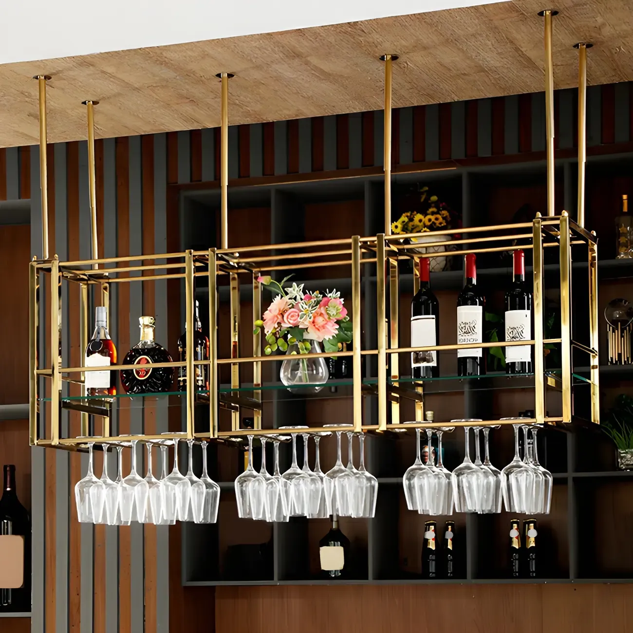 Glam Gold Metal Large Hanging Wine Rack