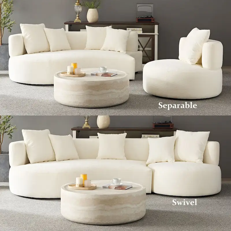Modern 2 in 1 Sectional Curved Rotatable Sofa Couch, Swivel 360 Comfy 4-Seat Upholstered Sofa