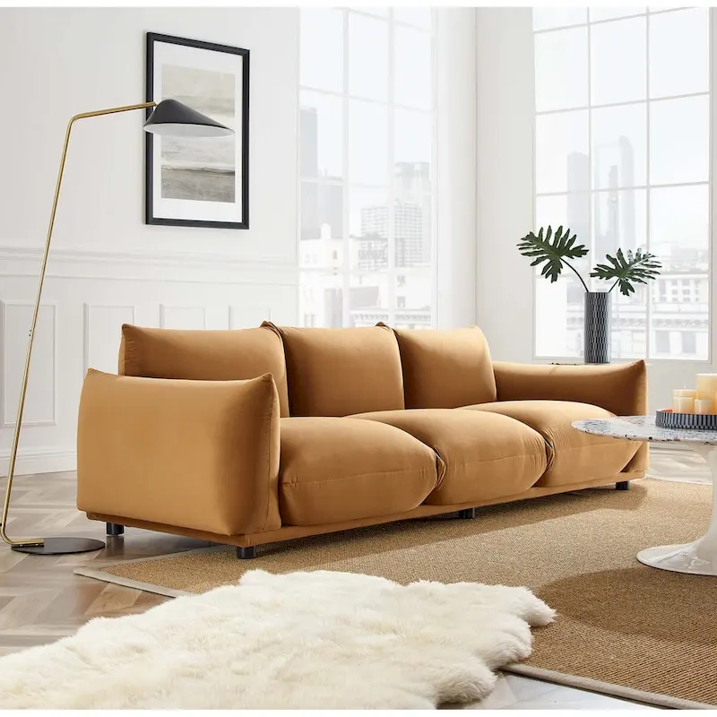 Overstuffed Performance Velvet Sofa with Stain-Resistant Upholstery