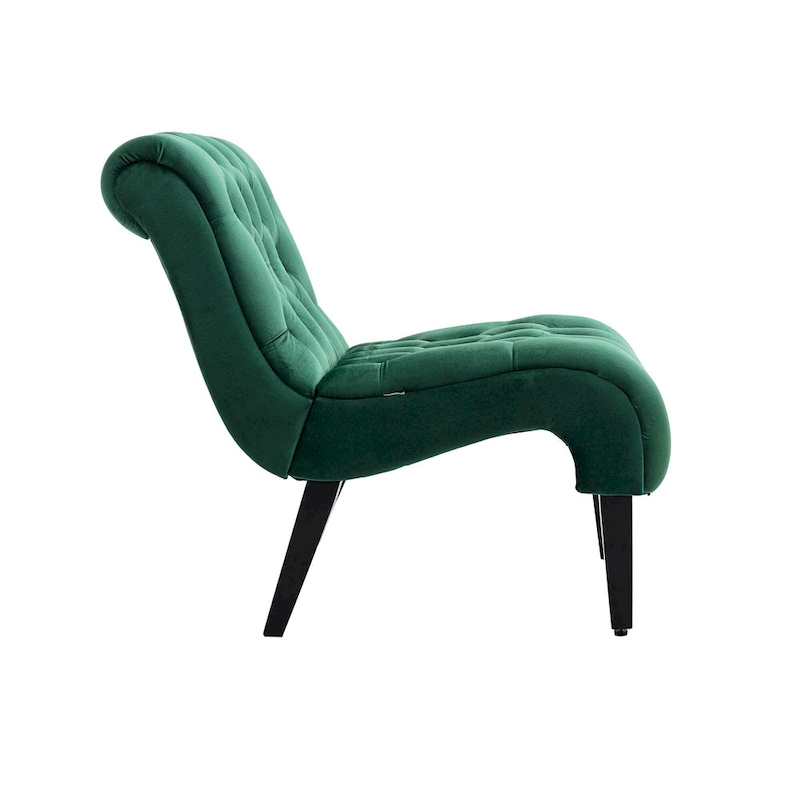 Velvet Armless Accent Chair with Wooden Legs and Thick Cushioned Seat