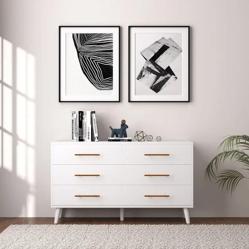 Wood 6 Drawer Double Dresser, Chest Of Drawers Cabinet, TV Stand for Bedroom, Livingroom and Enterway