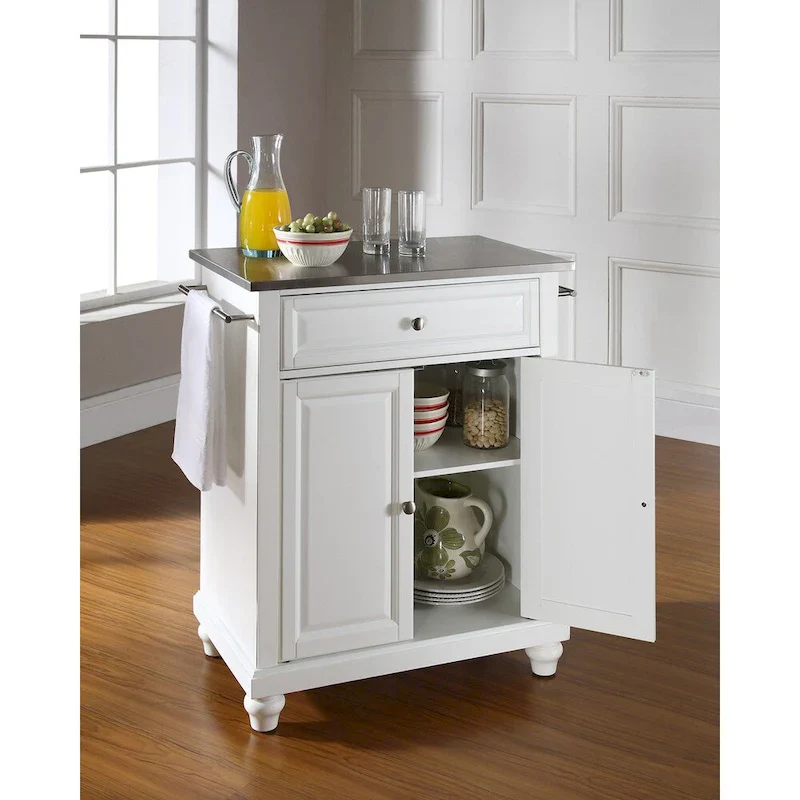 Crosley Cambridge Stainless Steel Top Portable Kitchen Island in White Finish - 18d x 31w x 35h