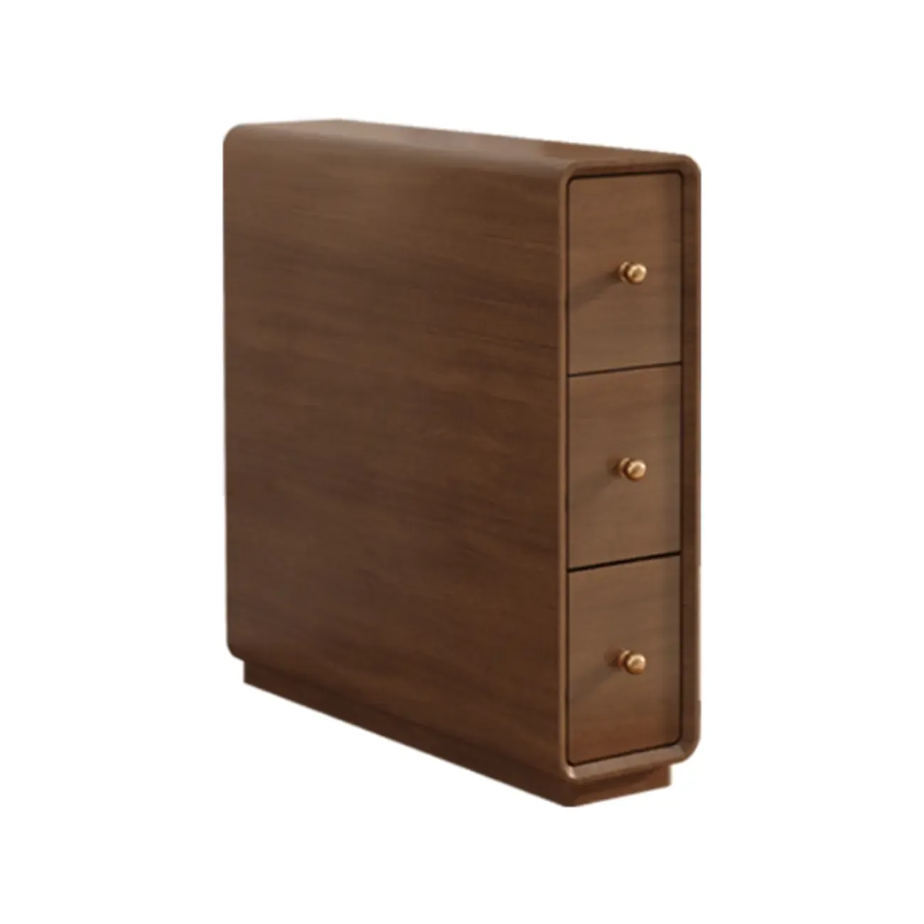 Narrow Rectangle Walnut Wood Side Table with Drawers