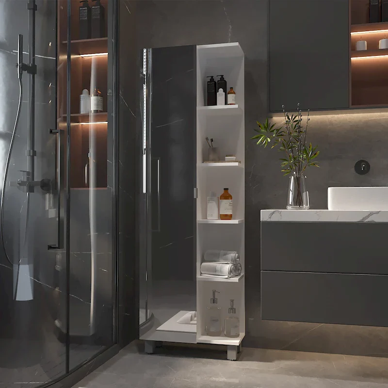 Los Angeles Mirror Linen Cabinet with 5 Open Shelves