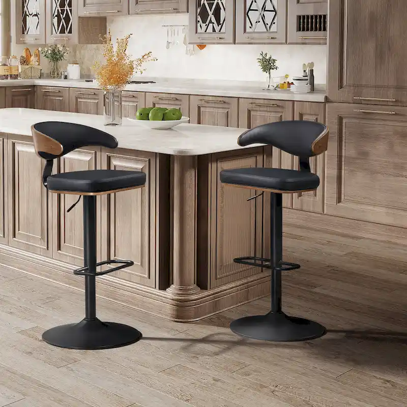 Art Leon Faux Leather Swivel Adjustable Bar Stool with Wood Accents