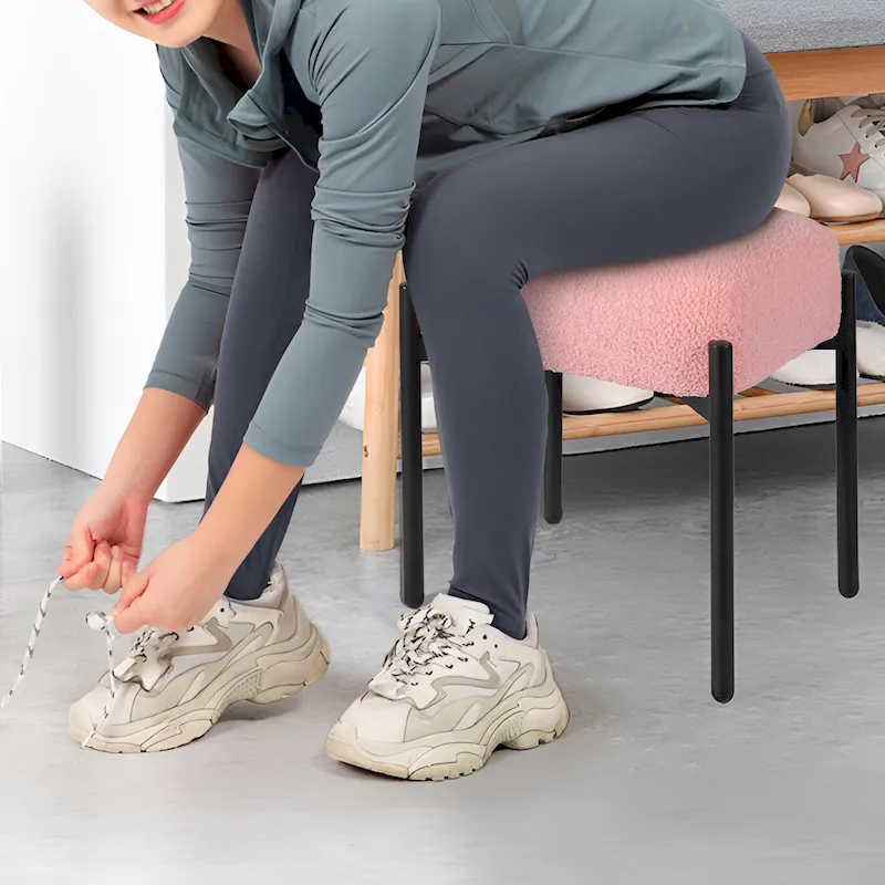 Faux Teddy Fur Round Vanity Stool, Ottoman Foot Stool