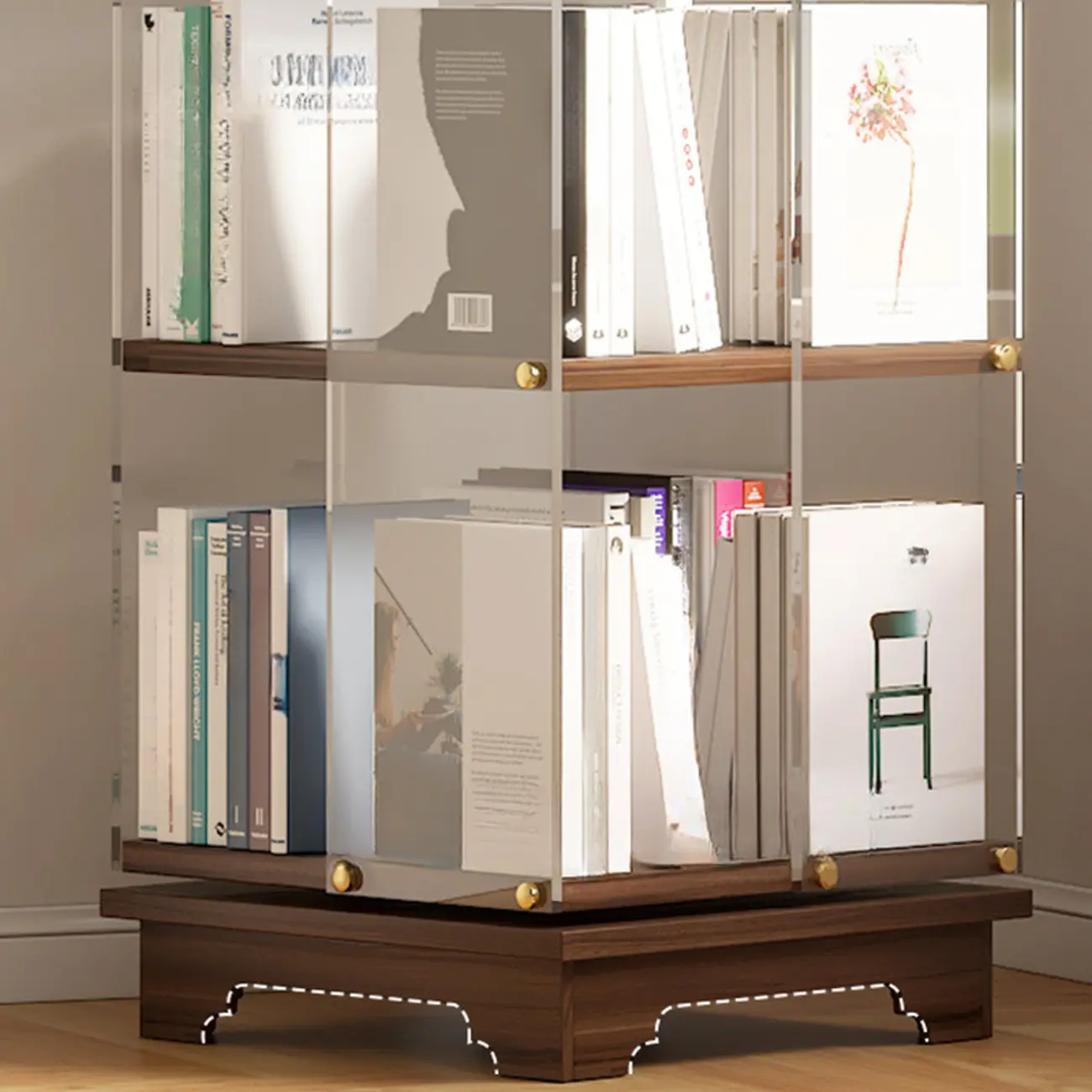 Art Deco Square Timber Shelf Glass Panel Swivel Chest