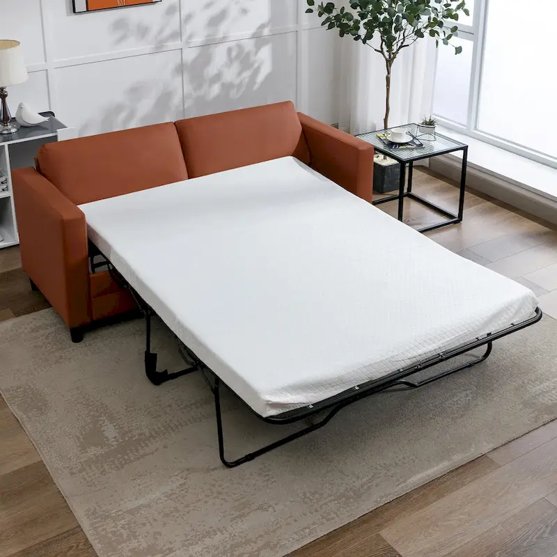 2-in-1 Pull-Out Sleeper Sofa with Mattress – Dark Grey / Cognac Tan, Modern Style, Seats 3