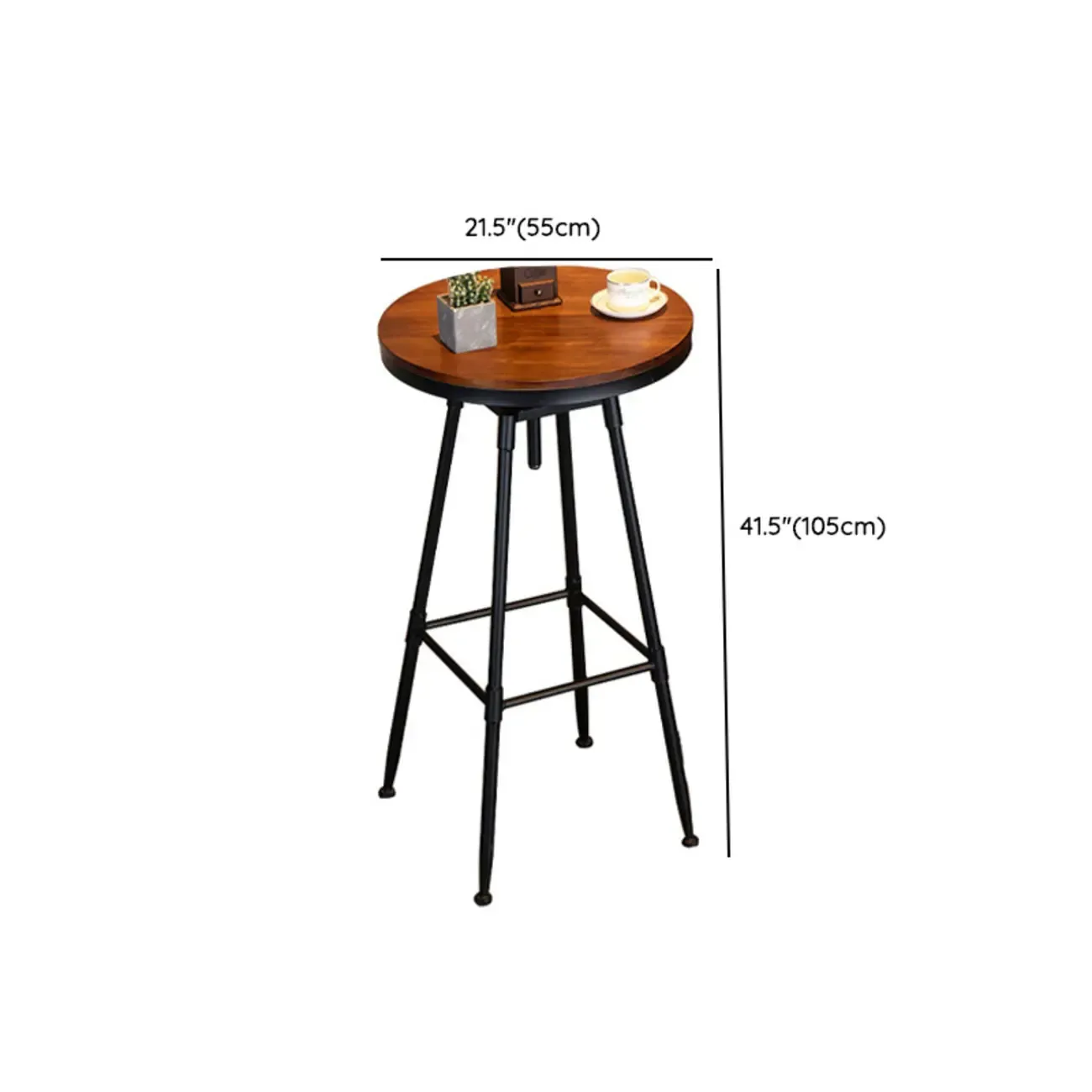 Rustic Wooden Adjustable Pub Bar Table with Metal Footrest