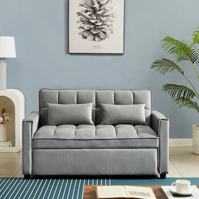 Velvet Convertible Loveseat Sleeper Sofa Couch with 2 Pillows