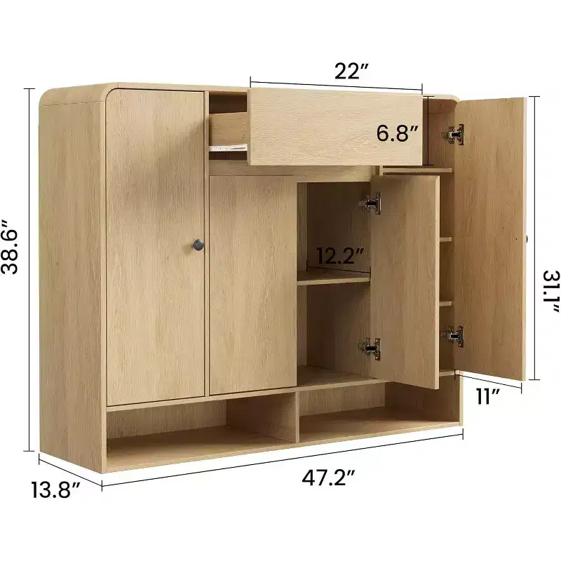 47.2 Inch Shoe Storage Cabinet, 4 Doors, 1 Drawer, Freestanding Entryway Organizer, for Hallway, Living Room