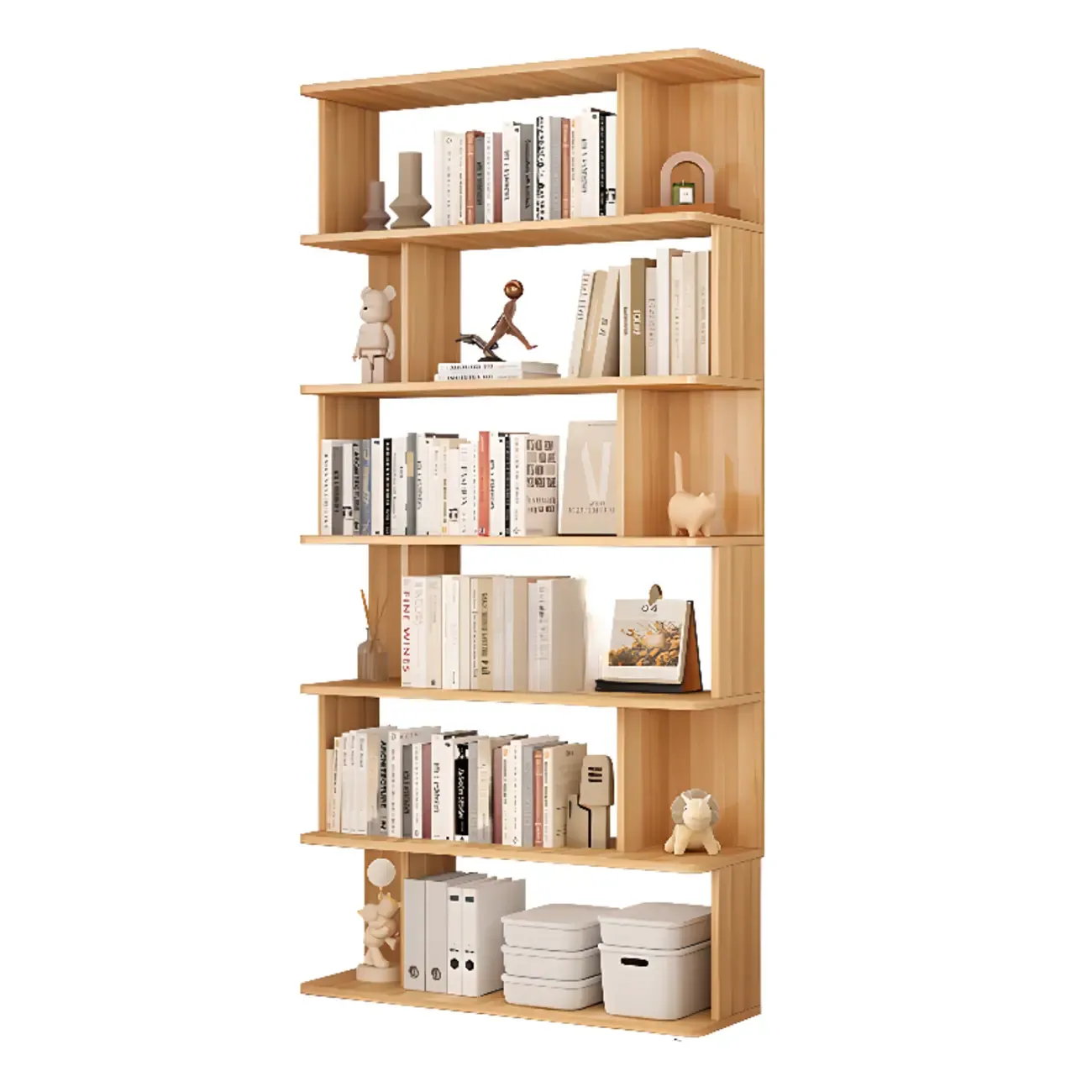 Mid-Century Vertical Walnut Wood Bookcase Open Back