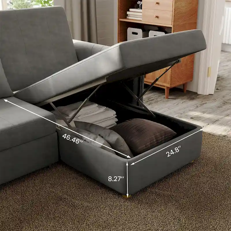 L-Shape Sofa Bed with Scratch-Resistant Fabric and Solid Wood Frame