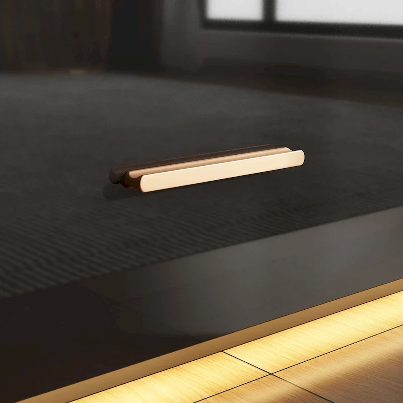 Black Entertainment Center Spacious Luxurious TV Stand Golden Accents