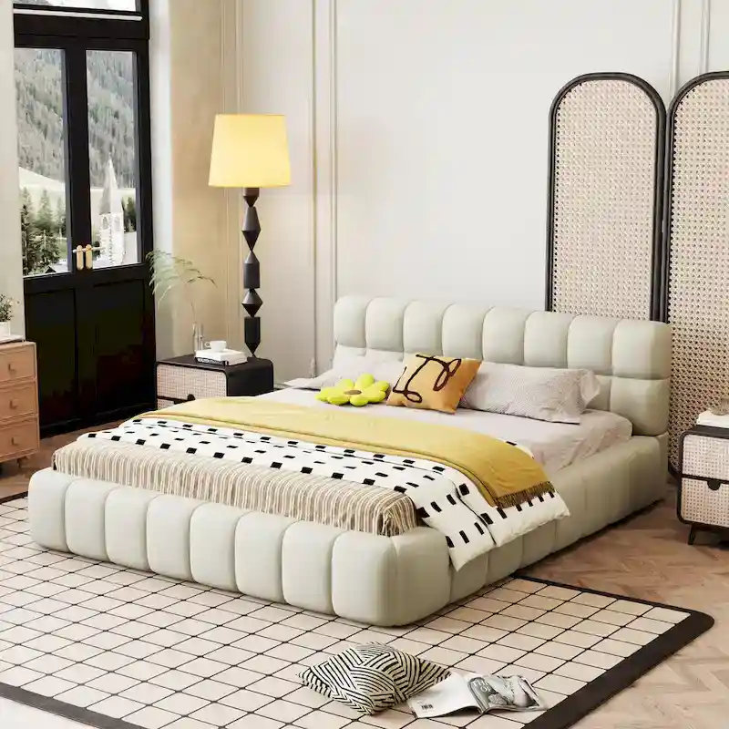 Queen Size Platform Bed Frame with Thick Fabric