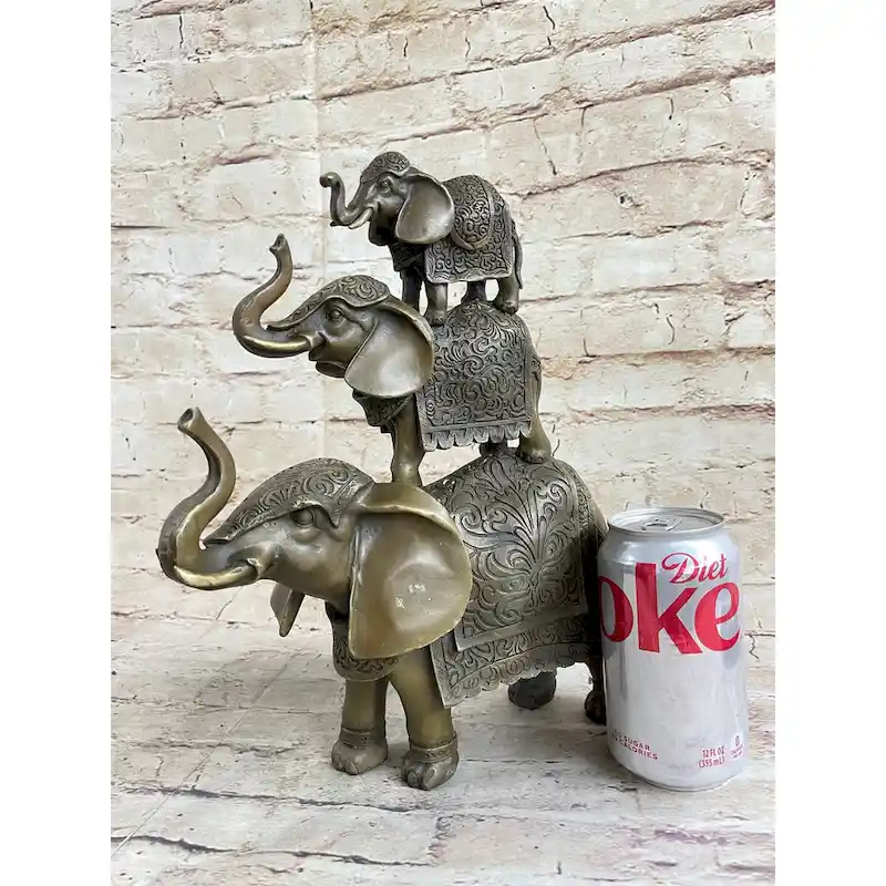 Stacked 3 Lucky Imitative Elephants Bronze Metal Statue Sculpture Figurine 12 Inches X 12 Inches