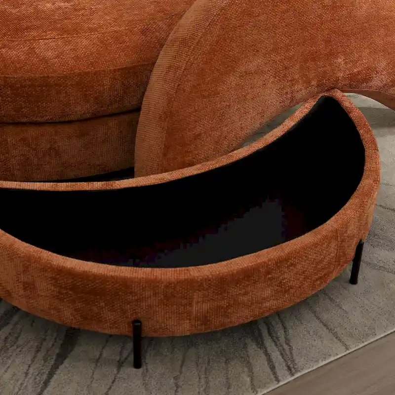 Modern Sofa Chair Round Accent Barrel Chair With 5 Pillows and Optional Ottoman