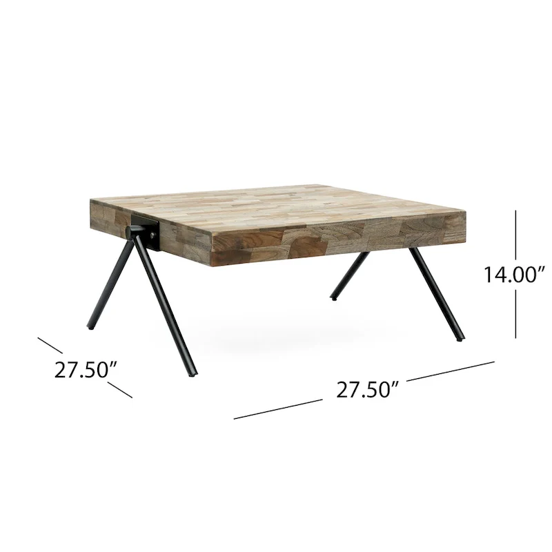 Mango Wood Coffee Table with Iron V-Shaped Legs