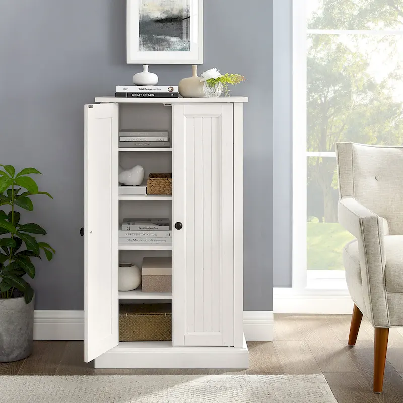 Antique White Coastal Double-Door Accent Cabinet