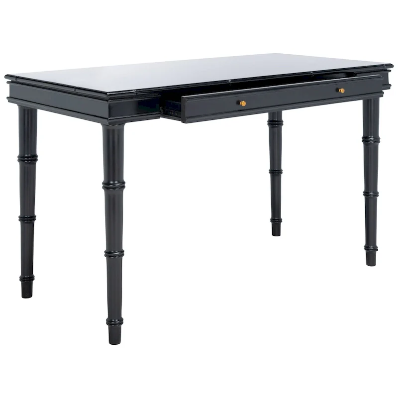 Modern Coastal Writing Desk with 1 Drawer - Bamboo-Inspired Wood Frame Office Furniture