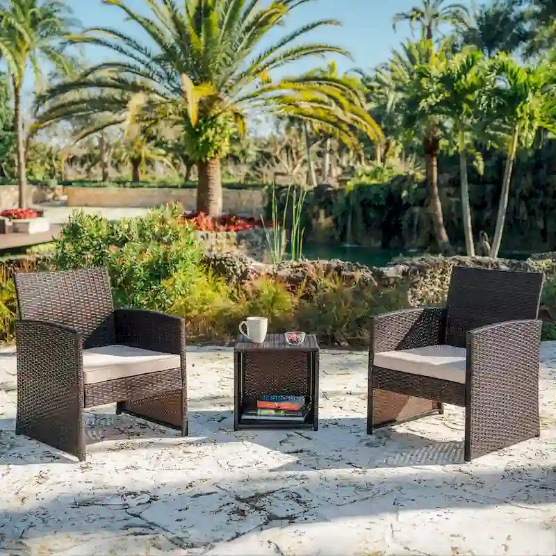 Nestl 3 Piece Patio Furniture Wicker Conversation Set