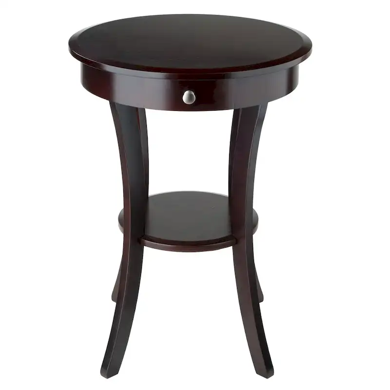 Sasha Round Accent Table, Cappuccino - 20W x 20D x 27H.