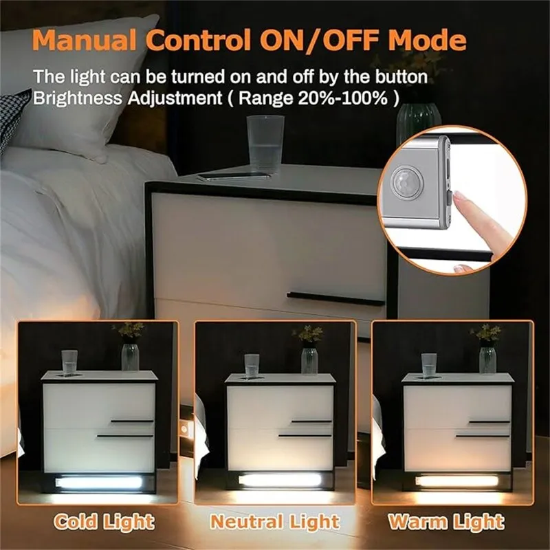 LED Nightstand with 2 High Gloss Drawers