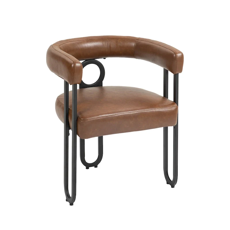 Contemporary PU Dining Chair set of 2, Barrel Chair with Matte Black Metal Legs and Round Thickened Cushion